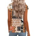 thumbnail image 5 of Women’s Boho Print V Neck Short Sleeve Top, Relaxed Fit Casual Vacation Blouse with Stylish Printed Design, Beige, S, 5 of 6