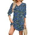 thumbnail image 4 of GNFQXSS Women's Printed Short Sleeve V Neck Mini Dress Pull On Comfortable Outdoor Wear Floral Pattern Loose Flowy Lightweight Design Blue XL, 4 of 7