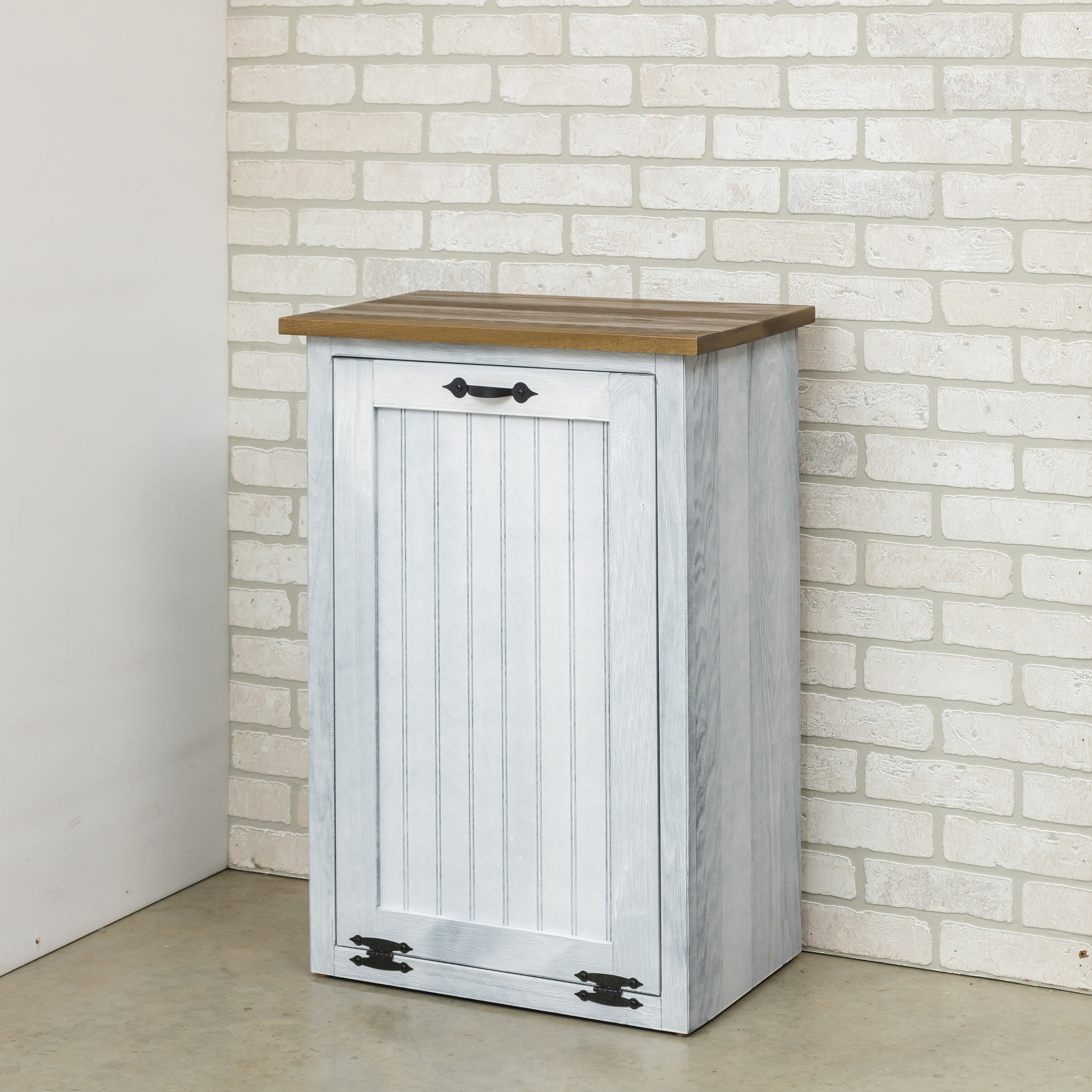 Furniture Pipeline Fenton 33inch Tall Pull Out Trash Can Brown Top White Base