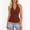 Brown, variant on Women's Halter Tank Tops, Flattering Wrap Front Design with Metallic Ring Detail, Sleeveless V-Neck Stretch Fabric Top, Casual Summer Party Vacation Shirt.