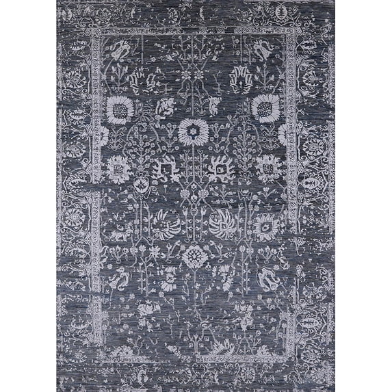 Ahgly Company Machine Washable Indoor Rectangle Industrial Modern Charcoal Blue Area Rugs, 8' x 10'