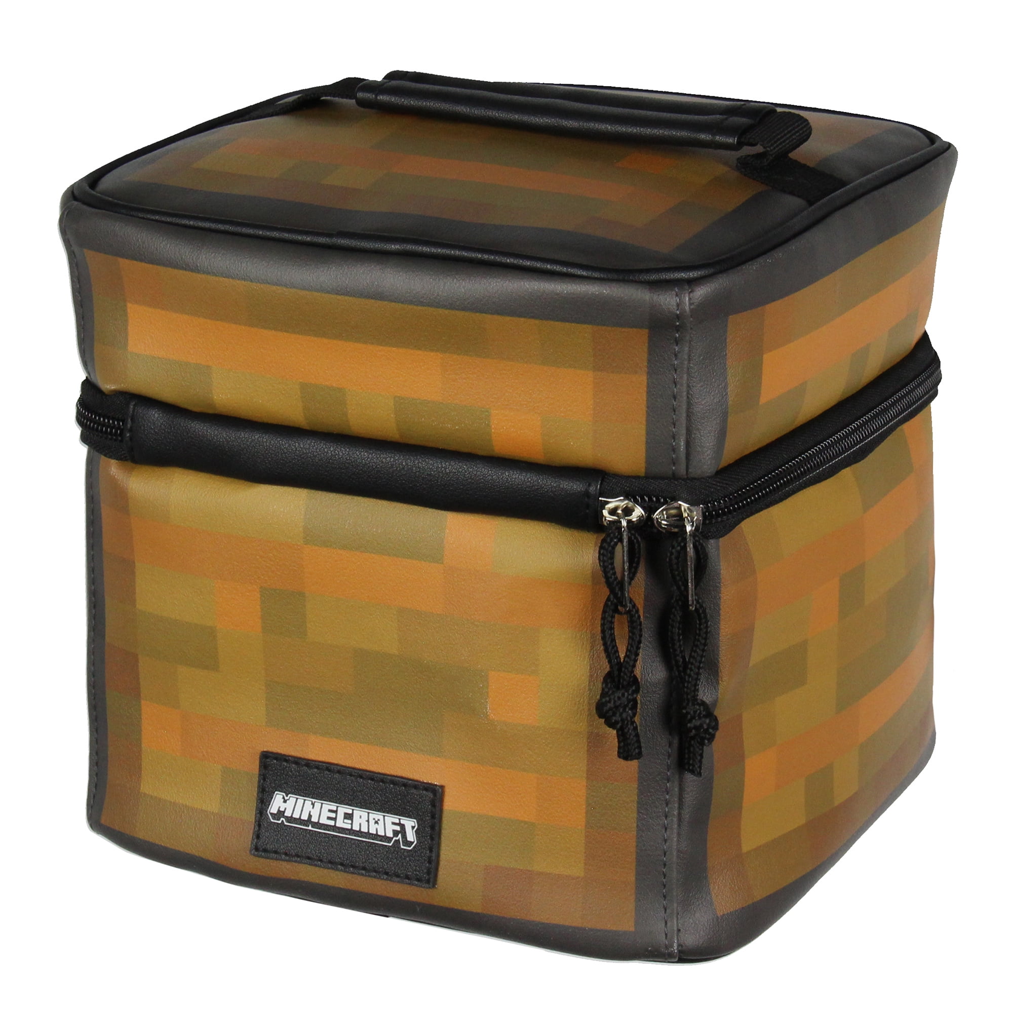Minecraft Storage Chest Wooden Block Replica Design Insulated Zip Around Lunch Box with Carrying Handle Tote Bag 8"