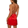 thumbnail image 3 of VISgogo Ladies Temperament Short Slip Dress, Verano Otoño Mujer Color sólido Cuello cuadrado Tie Up Backless Sin mangas Split Slim Falda VISgogo moda, 3 of 5