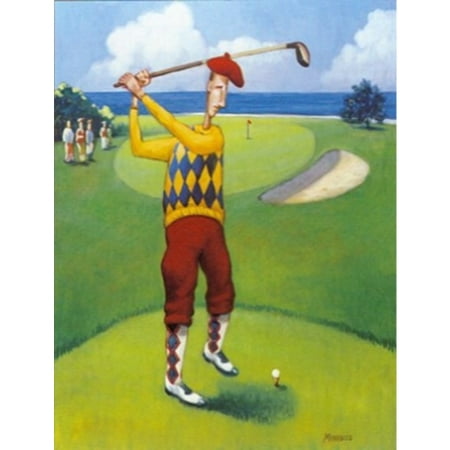 - Ready to Drive by David Morracco 24x18 Art Print Poster Abstract Figurative Sports Poster Golf Teeing Off Green Fairway Plaid Clothes Yellow Shirt Red Pants