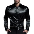 thumbnail image 3 of Mens Satin Dress Shirt Solid Long Sleeve Button Down Shirts Formal Casual Business Prom Party Wedding Black L, 3 of 4