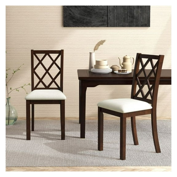 Wood Dining Chair Set of 2, Kitchen Chairs Upholstered Seat & Rubber Wood Legs, Cherry Brown, Ergonomic Design, 400lbs Capacity, Living/Dining Room Furniture