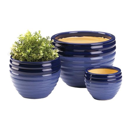 BSD National Supplies Olathe Two-tone Blue Ceramic Plant Holders - Set of 3