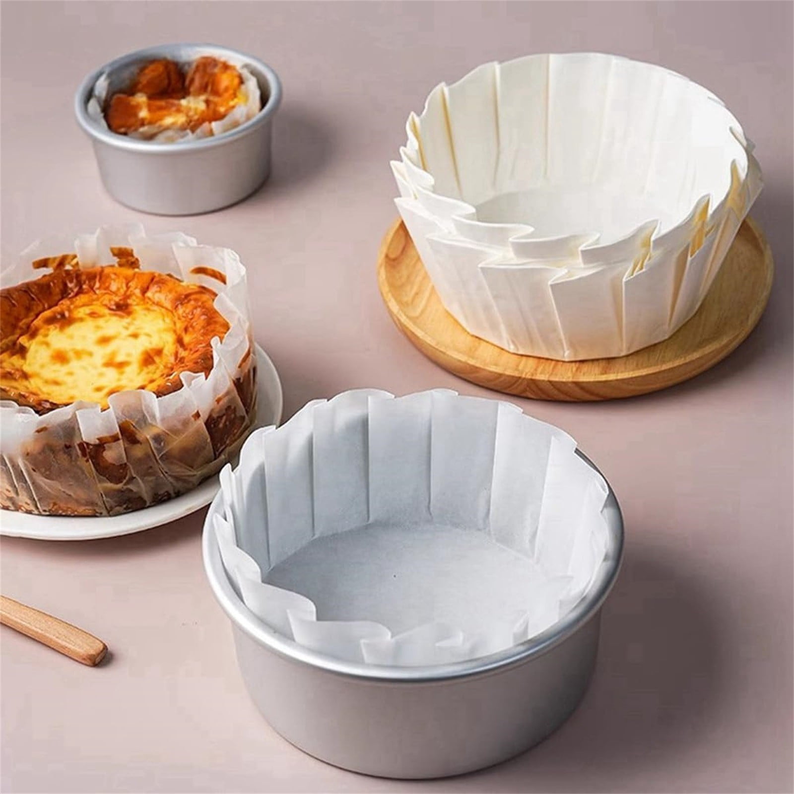 6Sets Kaireo 50 Pieces of 4-Inch Disposable Baking Paper,Disposable Parchment Liners Cake Paper Cake Oil Paper for Baking Cake Pan Cheesecake Cupcake Oven Fryer 4 Inch 50Pcs