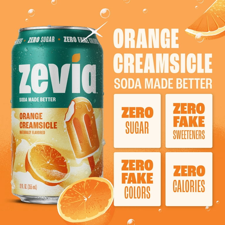Zevia Zero Sugar, 0 Calorie Orange Creamsicle Soda Pop, 12 fl oz