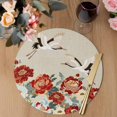thumbnail image 3 of Farmhouse Flowers Round 15 Inch Placemats Set of 4, Japanese Style Peony Floral White Bird HeatResistant Non Slip Place Mats for Dining Table, Wipeable Braided Kitchen Table Mats for Housewarming, 3 of 9