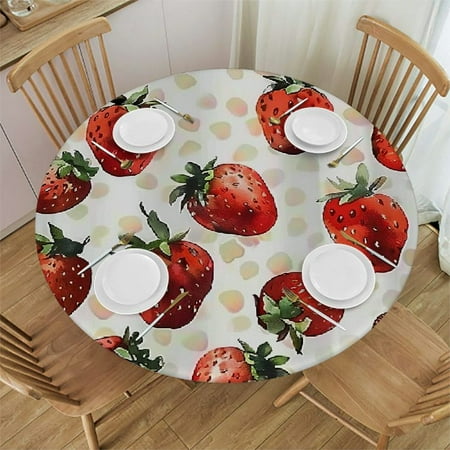 

Palnkart Strawberries Round Table Cover Stain Resistant Washable Indoor Outdoor Tablecloth Kitchen Dining Wedding Parties Waterproof 100% Polyester Fiber 38-42