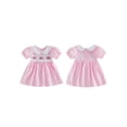 thumbnail image 2 of BemeyourBBs Kids Toddler Baby Girl 4th of July Dress Outfit Patriot Independent Day Clothes Little Baby Girl Summer Smocked Dress Bow American Flag Embroidery Short Sleeve Doll Collar Plaid Dress, 2 of 9