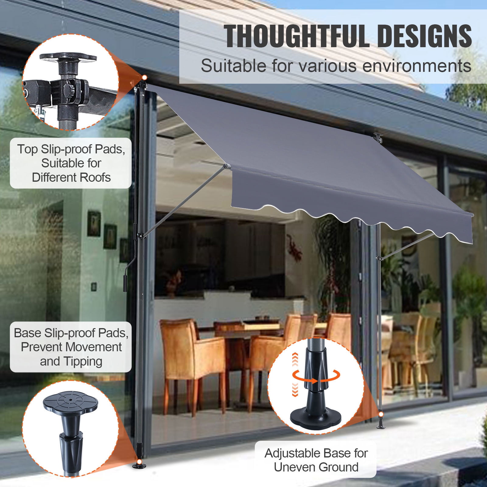 KFFKFF Hand-Operated Sunshade, 78" Exterior Pull-Out Terrace Sun Protection Cover, Modifiable Porch Door Window Shade with 39" Sun Block Curtain for Outdoor Space, Lawn, Veranda