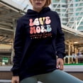 thumbnail image 2 of Love More Worry Less, Groovy Text, Retro Valentine's Day Gift, Navy Blue Hooded Sweatshirt or Hoodie, XL, 2 of 5