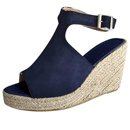 

Hauiodp Espadrille Wedge Sandals for Women Dressy Summer Womens Open Toe Espadrilles Platform Sandals Buckle Ankle Strap Wedge Leather Sandals Casual Low Wedges Walking Strappy Slip on Sandals