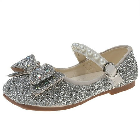

Tengma Toddler Sandals Bowknot Performance Dance Shoes for Girls Childrens Shoes Pearl Rhinestones Shining Kids Princess Shoes Gel Sandals for Toddler Girls Kid Shoes （Silver Size: 31）