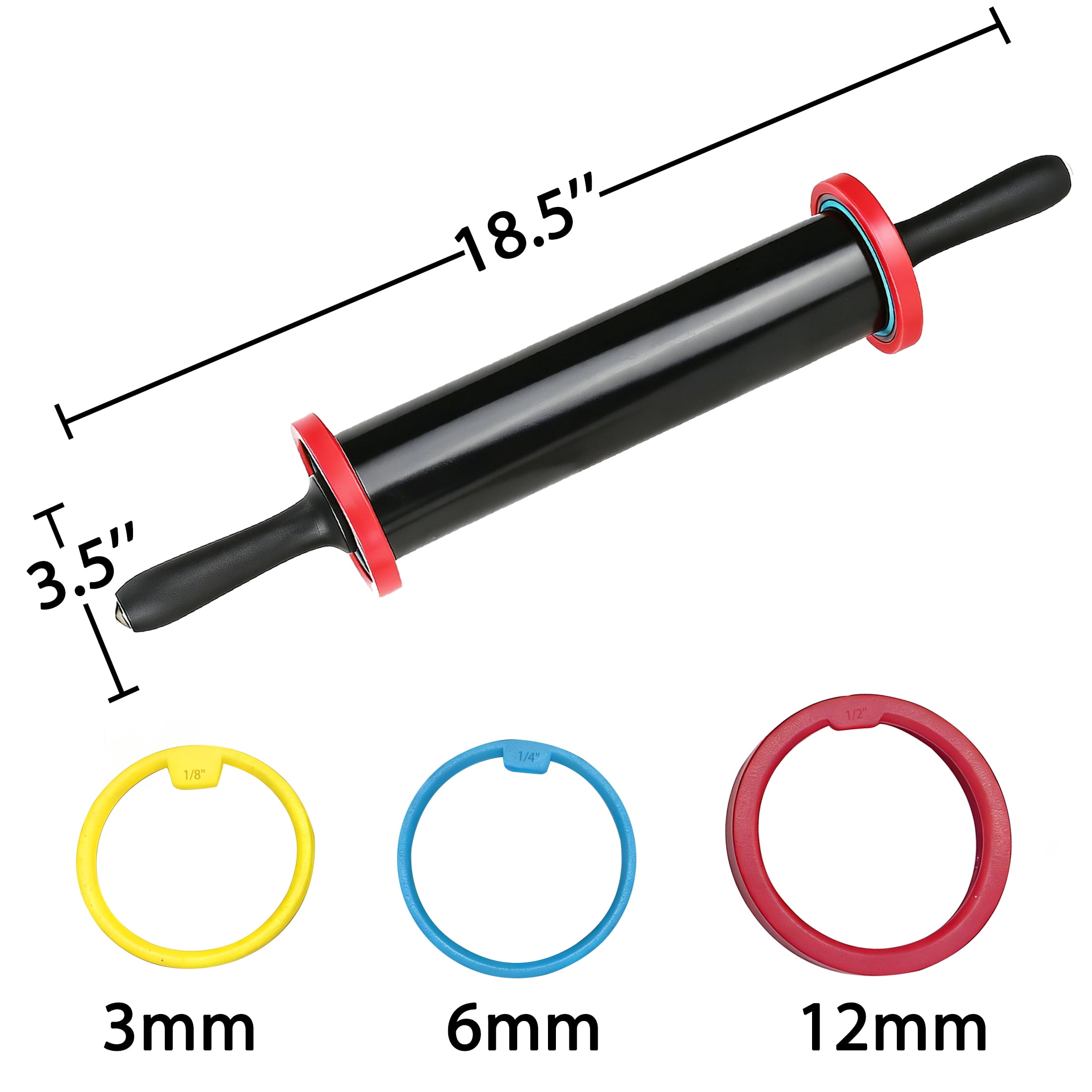 cisilov Rolling Pin, Adjustable Stainless Steel Rolling Pins with Thickness Rings for Baking, Dough Roller for Pizza, Pie, Pasta, Cookies, Cakes, Black