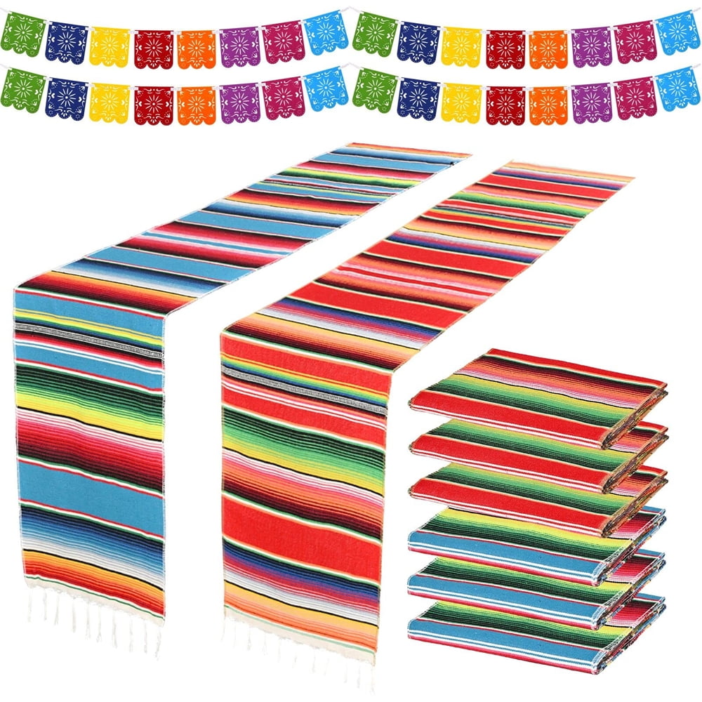 Pesonlook 6 Pack Mexican Serape Table Runner 14 x 84 Inch HandWoven