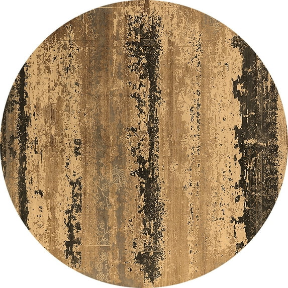 Ahgly Company Indoor Round Oriental Brown Industrial Area Rugs, 7' Round