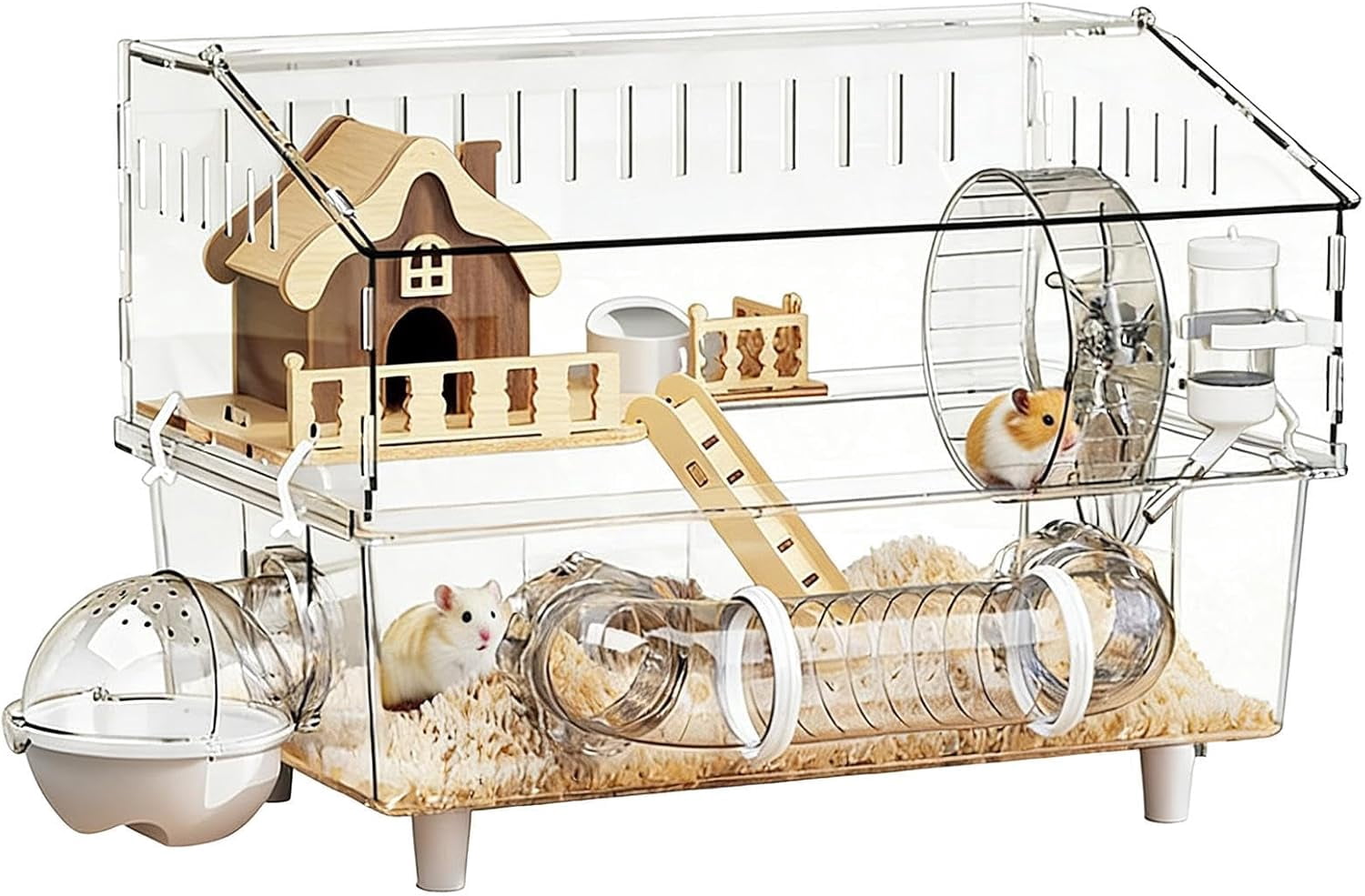 Double Layer Clear Acrylic Hamster Cage, Ventilated, Transparent, for Small Pets