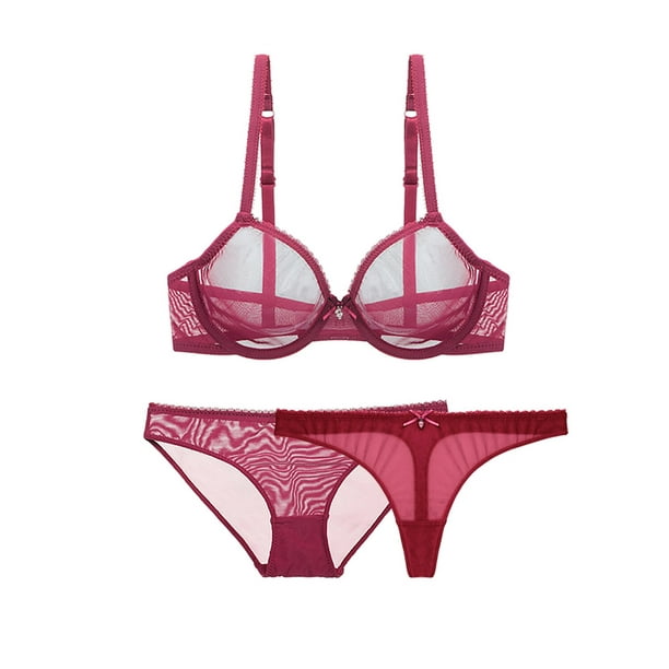 Women's Mesh See Through Lingerie Set Wireless Sheer Bra & Panty Set Lace