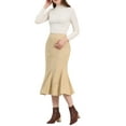 thumbnail image 2 of INSPIRE CHIC Women's Faux Suede A-Line Elastic Back Retro Work Fall Midi Skirt M Apricot, 2 of 8