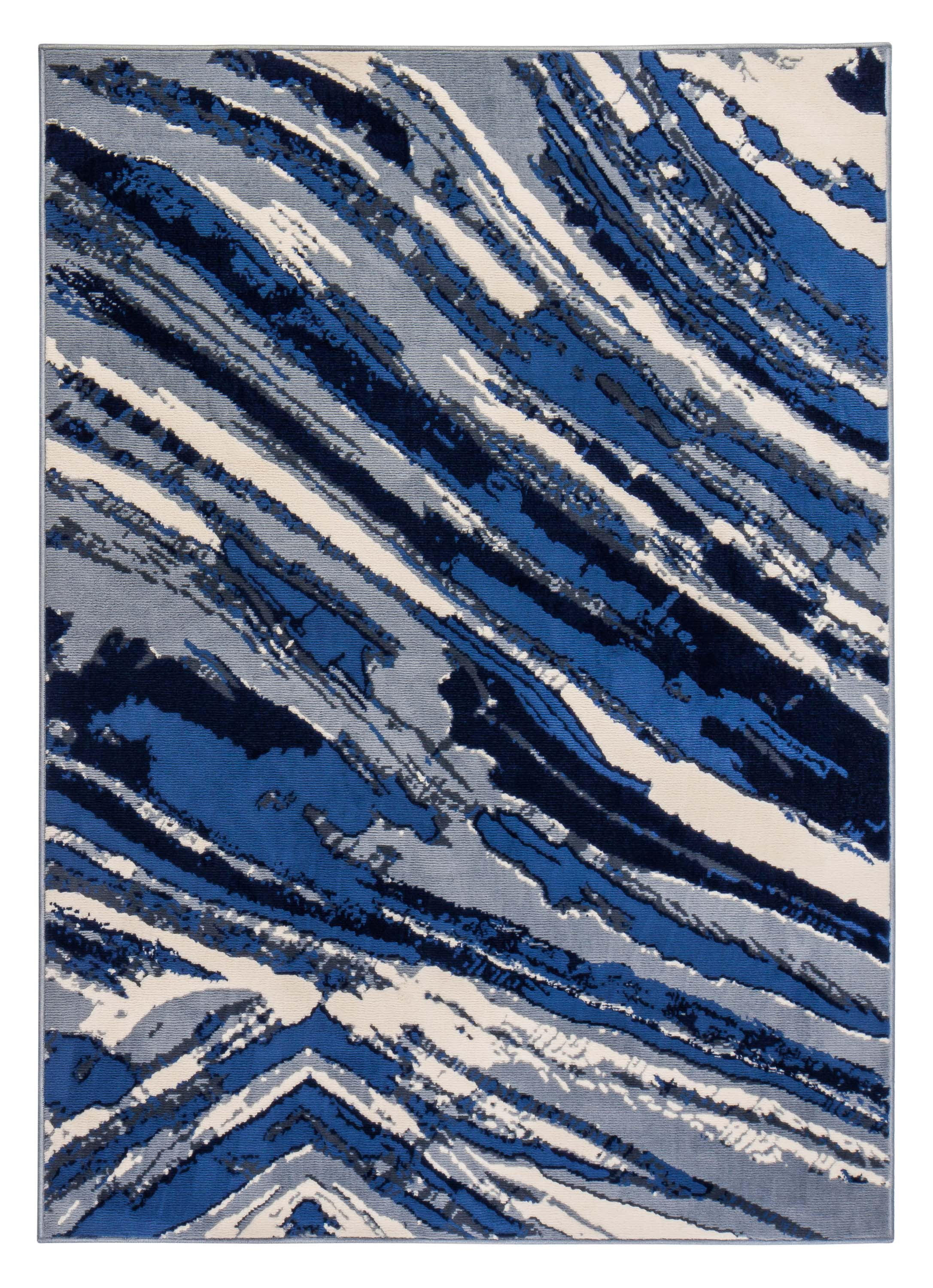 Global Blue and Gray Wave Wash Rug