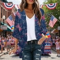thumbnail image 2 of lcziwo Womens 3/4 Length Sleeve Chiffon Cardigan Independence Day American Flag Patriotic Cover Ups Kimonos 4th of July Outfits Dark Blue XXL, 2 of 7