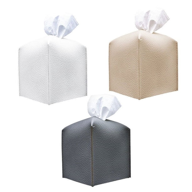 Juego de 3 fundas para cajas de pañuelos, cuadradas, decorativas, de piel sintética, soporte para caja de pañuelos, moderno dispensador de papel facial para baño, mostrador de tocador, mesitas de noch