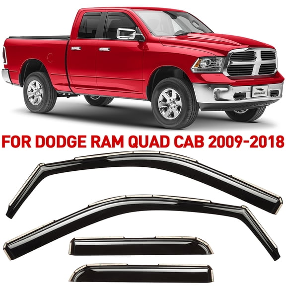 Voron Glass in-Channel Extra Durable Rain Guards for Trucks Dodge Ram 1500 2009-2018 Quad Cab, Window Deflectors, Vent Window Visors, 4Pieces - 230099