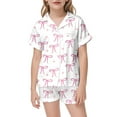 thumbnail image 2 of oqasdz Summer Girls Pajamas Big Kids Child Lapel Short Sleeve Bowknot Full Print Top And Elastic Waist Shorts Two Piece Set/6-7 Years, 2 of 3