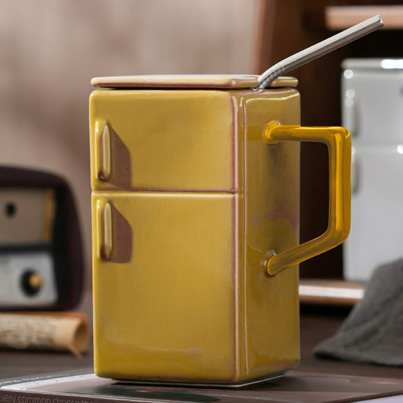 Dvkptbk Vintage Refrigerator Ceramic Mug with Lid Straw Strange Office Couple Gift Coffee Mugs Mug with Straw