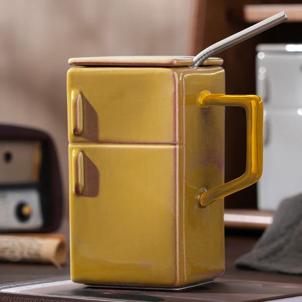 Juego de tazas de café expreso, tazas de café expreso, taza de cerámica vintage para refrigerador con tapa y pajita, regalo de oficina para parejas, taza de café con pajita, taza de cerámica.
