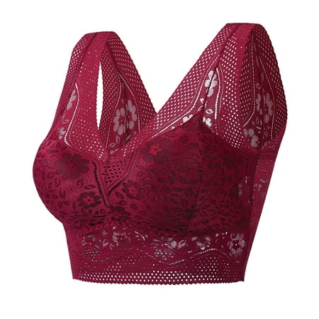 Ploknplq Bras for Women Push Up Bra Women Seamless Wide Shoulder Ice Silk Bra Unwired Lace Floral Bra Padded Slim Fit Bra Backless Bra