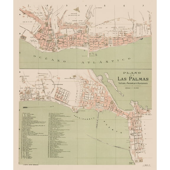 Historic Map - Las Palmas Spain - Martin 1911 - Vintage Wall Art