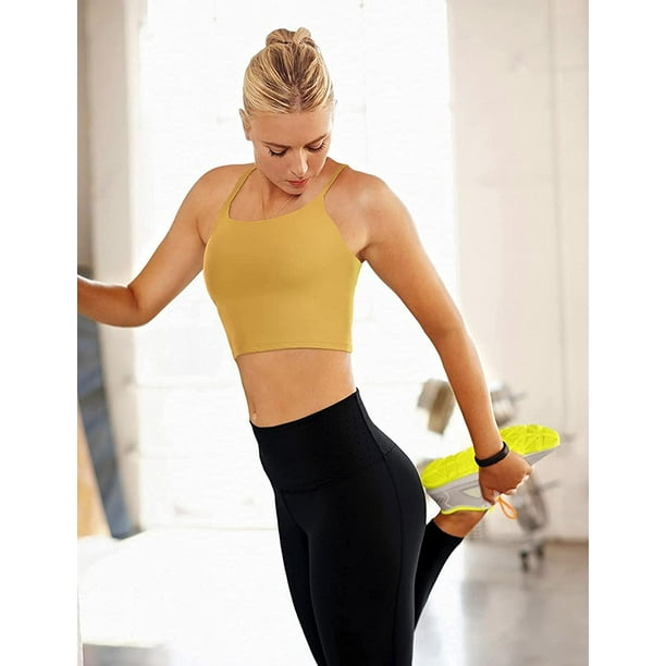 Women's Sports Bras Longline Medium Support Padded Yoga Crop Tank Top 
