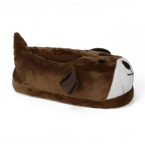 Zac & Evan Boys 5-10 Animal Plush Slipper (Brown Puppy 7/8)