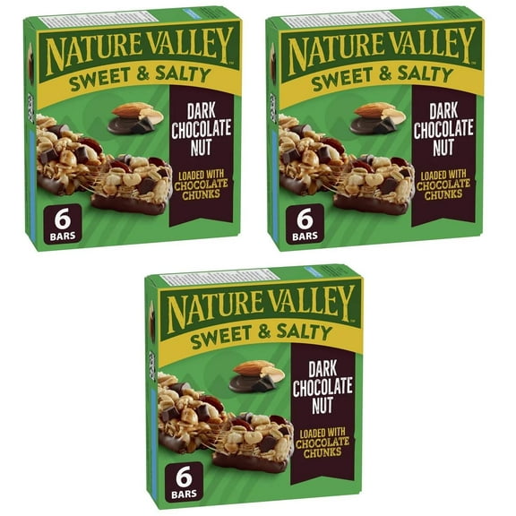 Nature Valley Granola Bars, Sweet and Salty Nut, Dark Chocolate, 6 Bars, 210g (3 Pack)