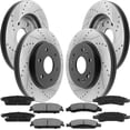thumbnail image 2 of Front Rear Drilled Slotted Disc Brake Rotors + Ceramic Pads + Cleaner Fluid Fits for Cadillac Escalade, Chevy Avalanche/Silverado 1500 SSV/Suburban 1500/Tahoe, GMC Sierra 1500 Denali/GMC Yukon XL, 2 of 5