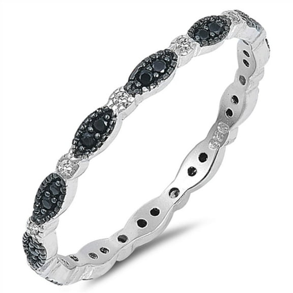 Sterling Silver Black CZ Wedding Band for Women Size 10