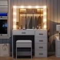 thumbnail image 4 of Vanity Desk with Power Outlet, Makeup Vanity with Lighted Mirror, 3 Colors Adjustable, 5 Drawers Vanity with Chair, Vanity Set for Bedroom, Dressing Room, 37'', 4 of 5