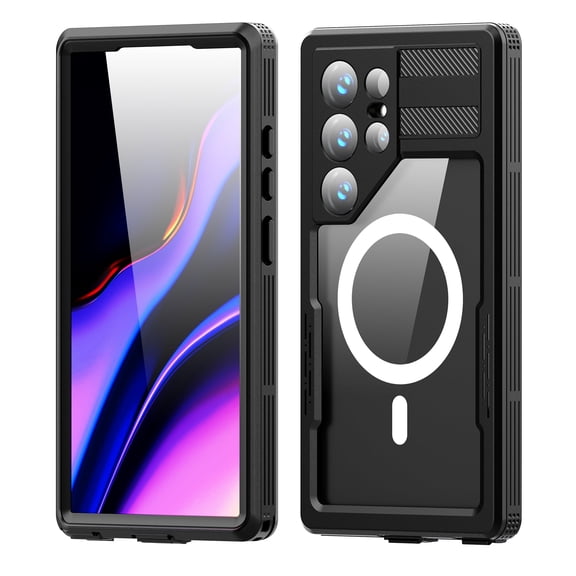 for Samsung Galaxy S24 Ultra Case with Screen Protector, Drop Resistant Waterproof Magnetic Car Mount Wireless Charing PC TPU Hybird Dustproof Shockproof Heavy Duty Protective Shell, Black