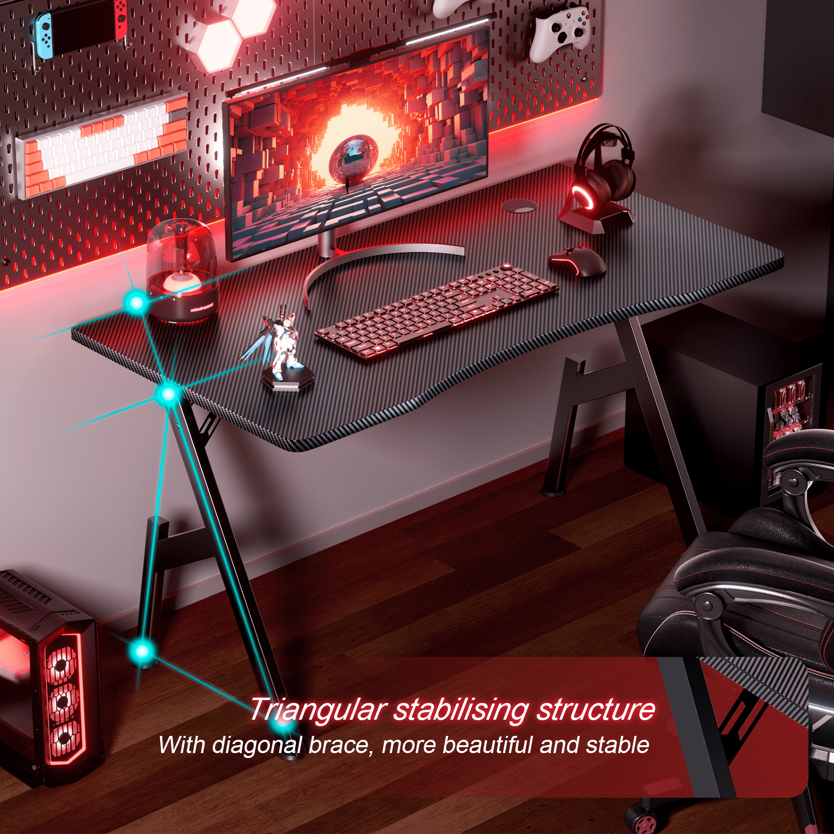 HLDIRECT 40 inch Gaming Desk with Carbon Fibre Surface, PC Desk Ergonomic, Gaming Table