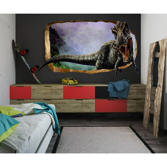 Startonight 3D Mural Wall Art Photo Decor Jurassic Dinosaur World II Amazing Dual View Surprise Wall Mural Wallpaper for Bedroom Kids Wall Art Large 47.24 ‘’ By 86.61 ‘’