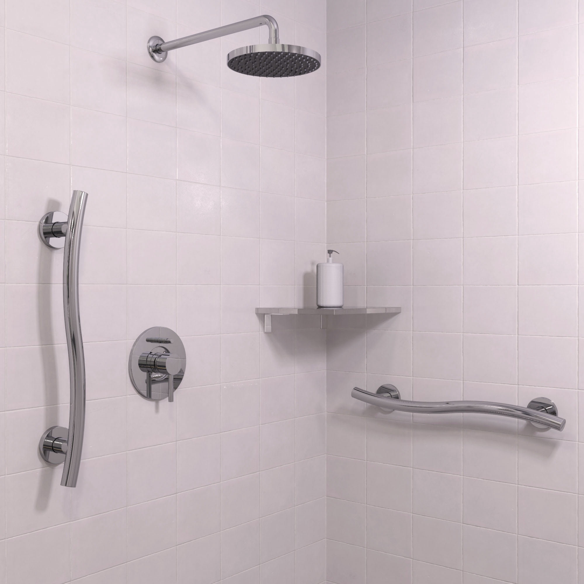 Keeney 2022-24PC  Wave Designer Grab Bar, Polished Chrome, 24 Inch