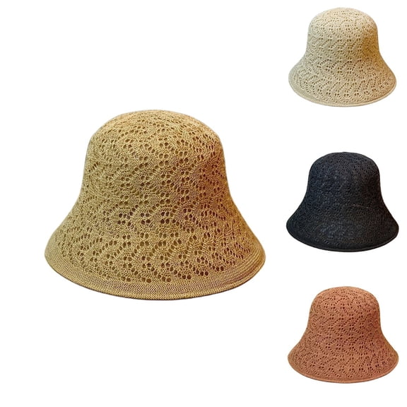 CAIXIA Women's Raffia Straw Hat Summer Beach Bucket Hat Handmade Natural Raffia Woven Sun Hats Foldable Floppy Cap