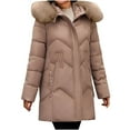 thumbnail image 2 of Women's Winter Thickened Bib Jacket Warm Lightweight Parker Coat Jacket Comfortable Casual Fashion Splicing Long Sleeve Long Cardigan Top Lightweight Windproof Snowproof Jacket ,XL-5XL,Khaki, 2 of 5