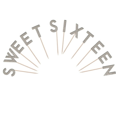 Sweet Sixteen Cupcake Toppers Glitter Cardstock Set of 12 pcs