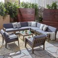 thumbnail image 3 of GDF Studio Parma Outdoor Acacia Wood 9 Seater Sectional Sofa Chat Set with Cushions, Gray and Dark Gray, 3 of 12