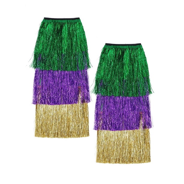 Falda de hierba de color carnaval para mujer, vestido de fiesta con flecos, accesorios decorativos, protector facial de poliéster para mujer